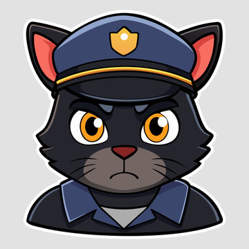 Serious Black Police Cat &mdash; Cartoon Character.