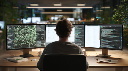 AI developer monitoring neural network data