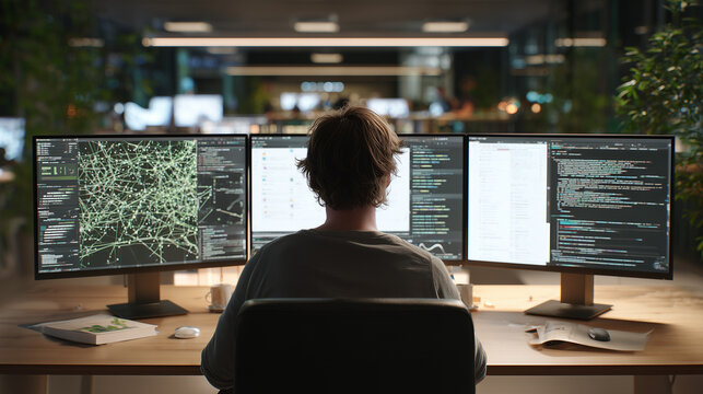 AI developer monitoring neural network data