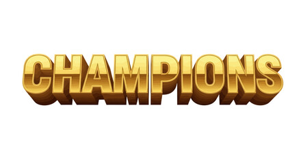 Golden 3D text spelling out the word 'CHAMPIONS' with a shadow effect.