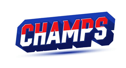 Bold 3D rendering of the word CHAMPS in red and white letters on a blue background.