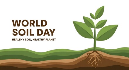 World Soil Day Banner with Green Plant Sprout and Layered Soil Illustration
