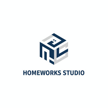 Abstract Cube Letter Monogram HMC Logo Design