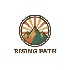 Fototapeta premium Retro Mountain Peak Sunburst Adventure Rising Path Logo