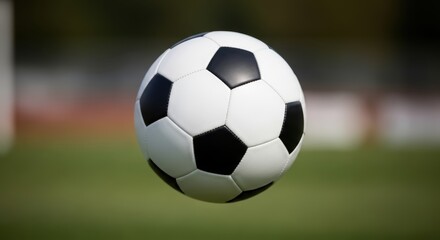 Fototapeta premium Classic Soccer Ball Floating Above Green Field