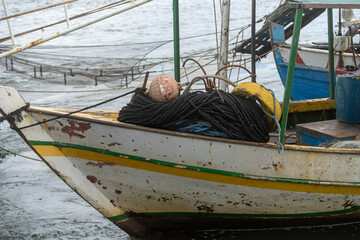 Fishing Boat Detail with Ropes and Buoys