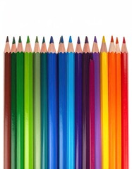 Row of colorful pencils arranged neatly
