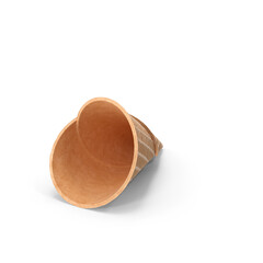 Crispy golden brown waffle ice cream cone with a textured surface and a scalloped edge isolated on transparent background, png