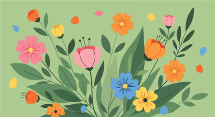 Set Summer vibes Vibrant Floral Abstract Wallpaper background flat design pastel tones