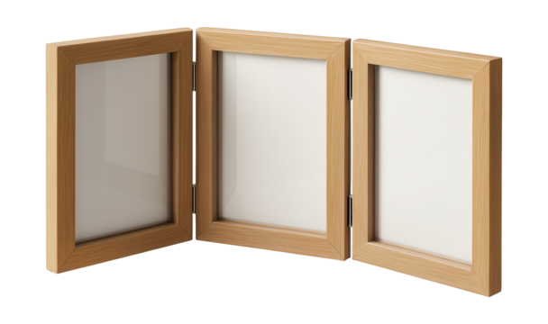 A three-panel foldable photo frame ideal for displaying family memories in your living