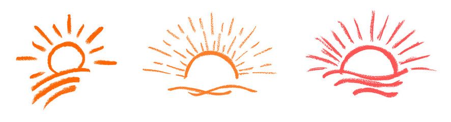 Sunrise Sun Icon Crayon Chalk Drawing PNG Transparent