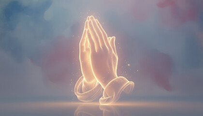 Spiritual gesture of prayer ethereal setting conceptual art tranquil atmosphere close-up view divine connection