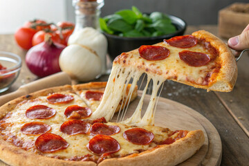 pizza with salami and vegetables