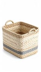 Light beige woven basket with gray trim