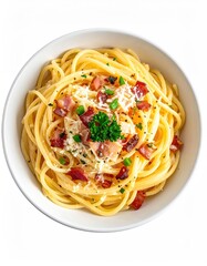 Creamy pasta dish with bacon and cheese