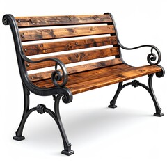 Wooden park bench with ornate metal arms (1)