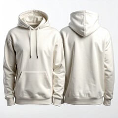 Blank cream-colored hoodie, front and back views