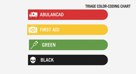 Triage colorcoding chart showing categories ambulance, first aid, green, and black, isolated on