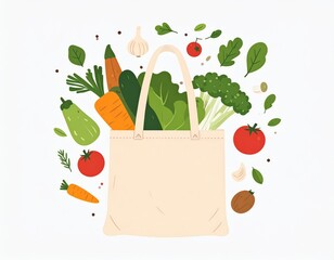 Fresh organic produce in reusable tote bag promoting healthy lifestyle and sustainable choices for