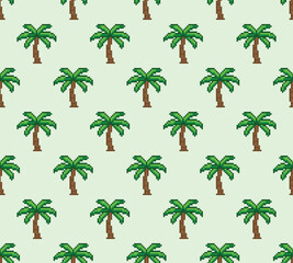 pixel  palm tree Seamless Pattern vector background pixel art for 8 bit game	