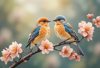 Obraz premium Birds on a branch illustration