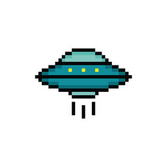  pixel art UFO  Unidentified Flying Object 8 bit vector icon for computer game logo © veronchick84