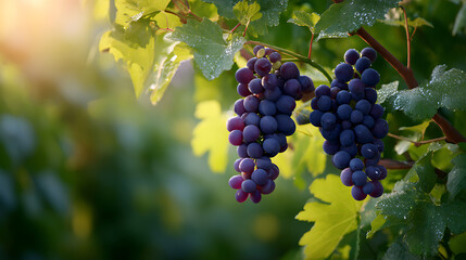 Ripe grapes on vineyard in autumn. 