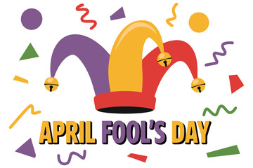 April Fool's Day celebration with jester hat and confetti