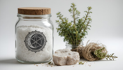 Glass Jar with Compass and Greenery