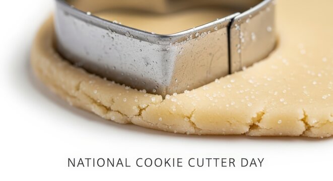 Heart-shaped cookie cutter pressing into raw dough