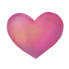 Watercolor heart illustration with soft pink gradient, hand-painted texture and romantic artistic style on transparent background for love design, Valentine elements and decorative graphics