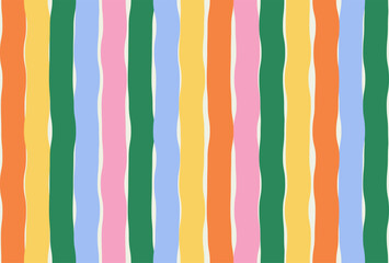 Abstract modern seamless bright colorful horizontal geometric pattern of vertical multicolored wide curved stripes; simple hand-drawn vector illustration, drawing, flat style