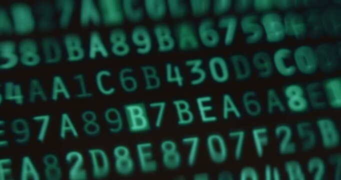 Green hexadecimal code on black background