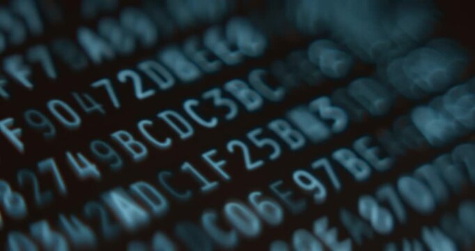 Hexadecimal code on computer screen, close up view