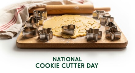 Homemade cookie dough with various metal cutters and rolling pin