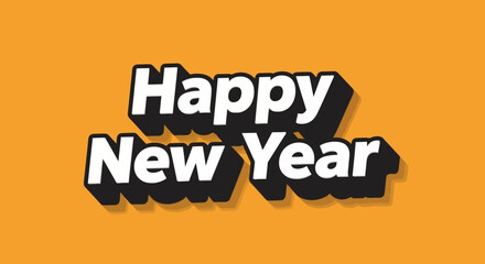 Happy New Year text with black shadow on orange background.
