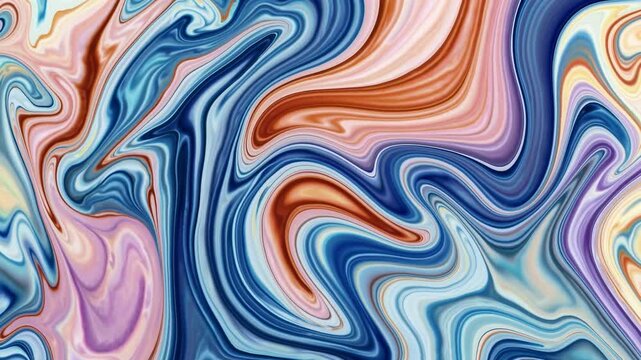 Abstract swirl pattern in vibrant blues and oranges, resembling marbled paint. Top-down angle, suitable for a dynamic video background.