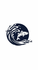 Dynamic Fish Leaping Through Cresting Wave Logo Design.