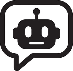 Chat bubble silhouette featuring a minimal robot face with simple oval sensors for AI dialogue.