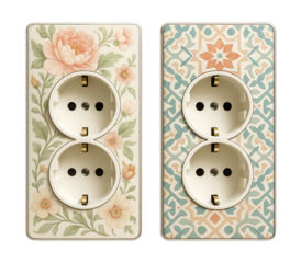 Decorative socket covers with floral or geometric patterns for a cozy apartment.