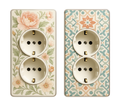 Decorative socket covers with floral or geometric patterns for a cozy apartment. - Powered by Adobe