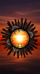 Cityscape Globe at Sunset - A Unique Perspective on Urban Life.