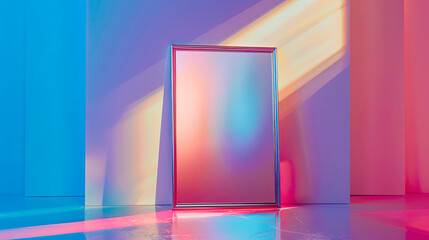 Vibrant hues paint frame against luminous walls, casting colorful shadows in a brightly lit Studio