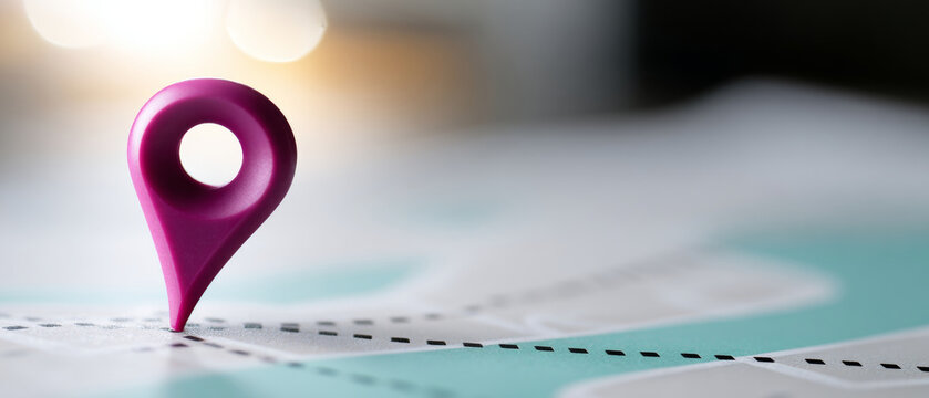 A pink location pin is stuck into a map, indicating the exact spot of interest