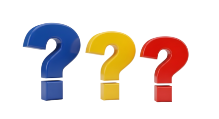 Three dimensional question marks in vibrant colors. isolated on transparent background