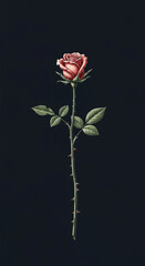 Elegant Single Rose with Thorns - A Symbol of Beauty and Pain.