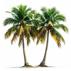 Two coconut palms against a white background