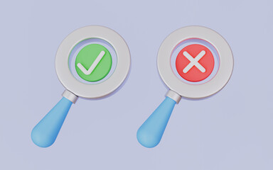 Rejected Search, Approved Search icon 3d illustration