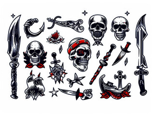 Pirate's booty of timeless treasures a collection of nautical tattoos showcasing skulls, swords and anchors