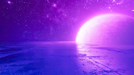 Celestial horizon on a distant world, stars twinkle as a bright orb rises on this cosmic stage